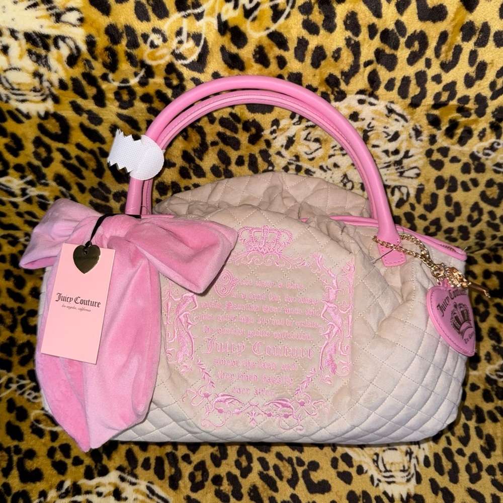 Juicy Couture Cream and Pink Quilted Satchel with Bow